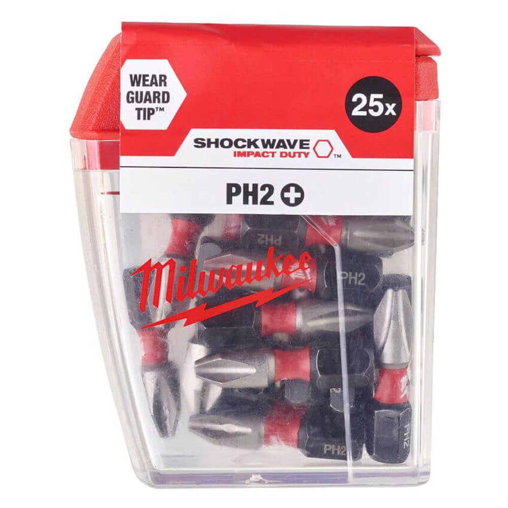 Milwaukee Shockwave PH2 25mm Screwdriver Bits 25pc Pack 4932472037