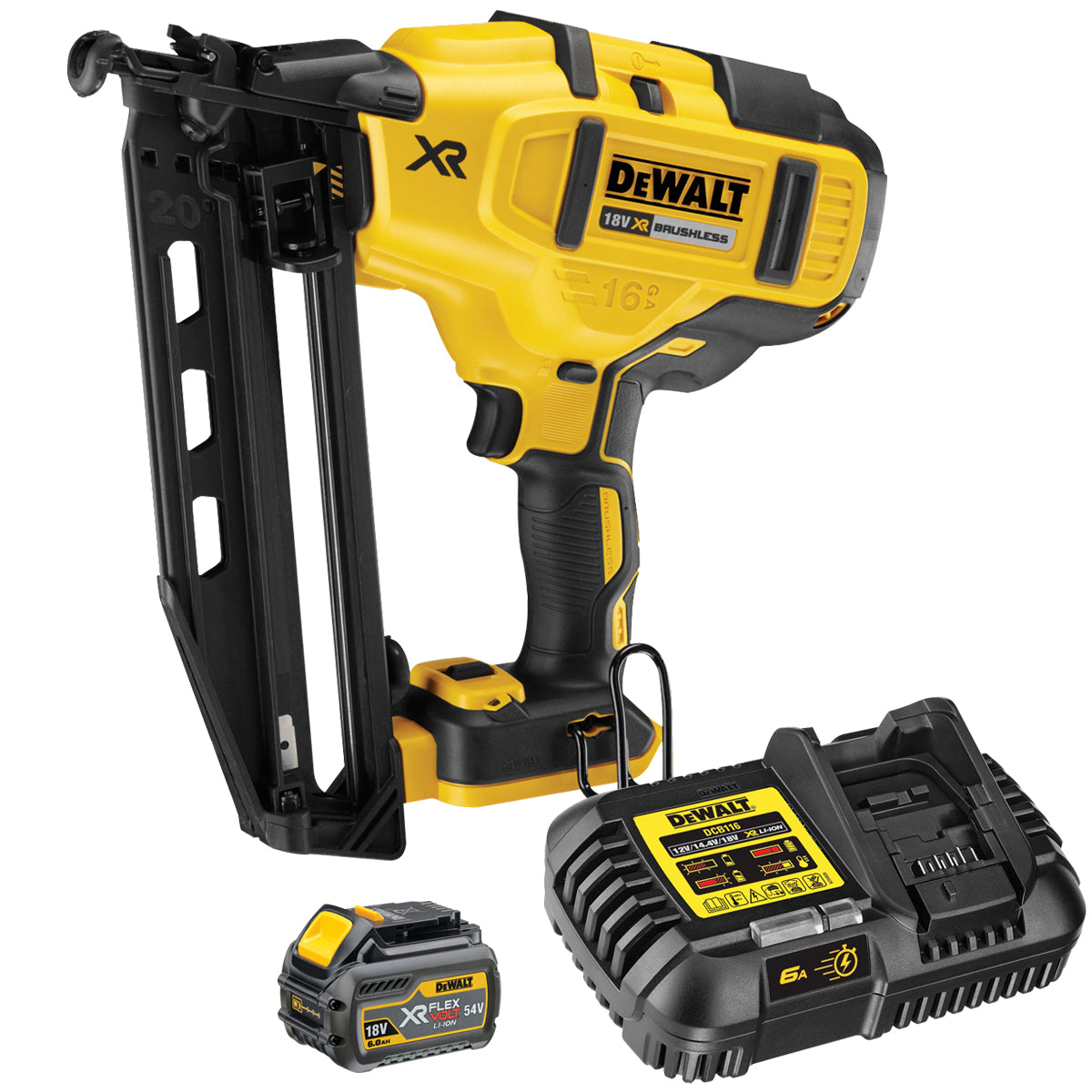 DeWalt DCN660N 18V XR Brushless Second Fix Nailer with 1 x 6.0Ah Battery & Charger
