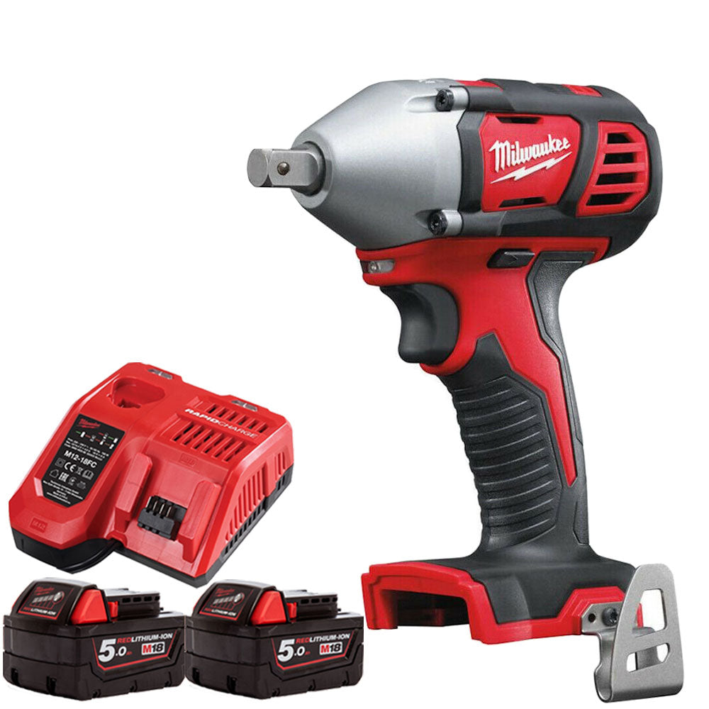 Milwaukee M18BIW12-0 18V 1/2" Impact Wrench with 2 x 5.0Ah Batteries & Charger