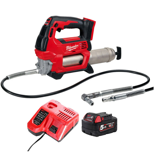 Milwaukee M18GG-0 18V M18 Cordless Grease Gun with 1 x 5.0Ah Battery & Charger