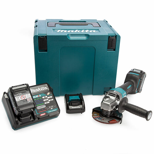 Makita GA013GD202 40V Max 125mm Angle Grinder With 2 x 2.5Ah Battery Charger & Type 4 Case