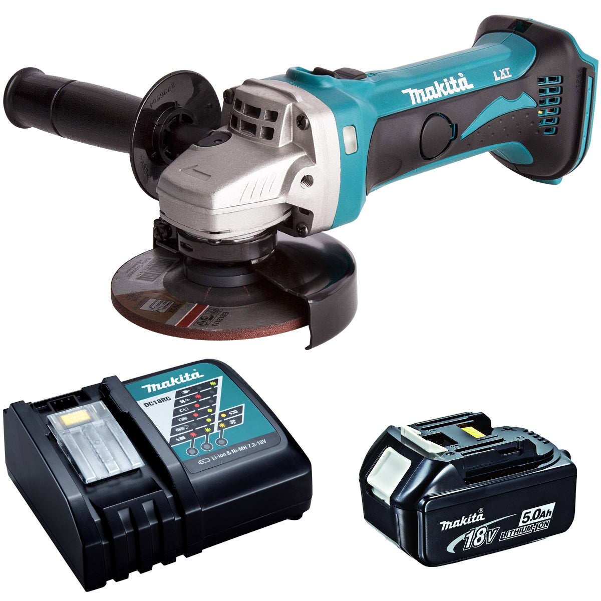 Makita DGA452Z 18V 115mm Angle Grinder with 1 x 5.0Ah Battery & Charger