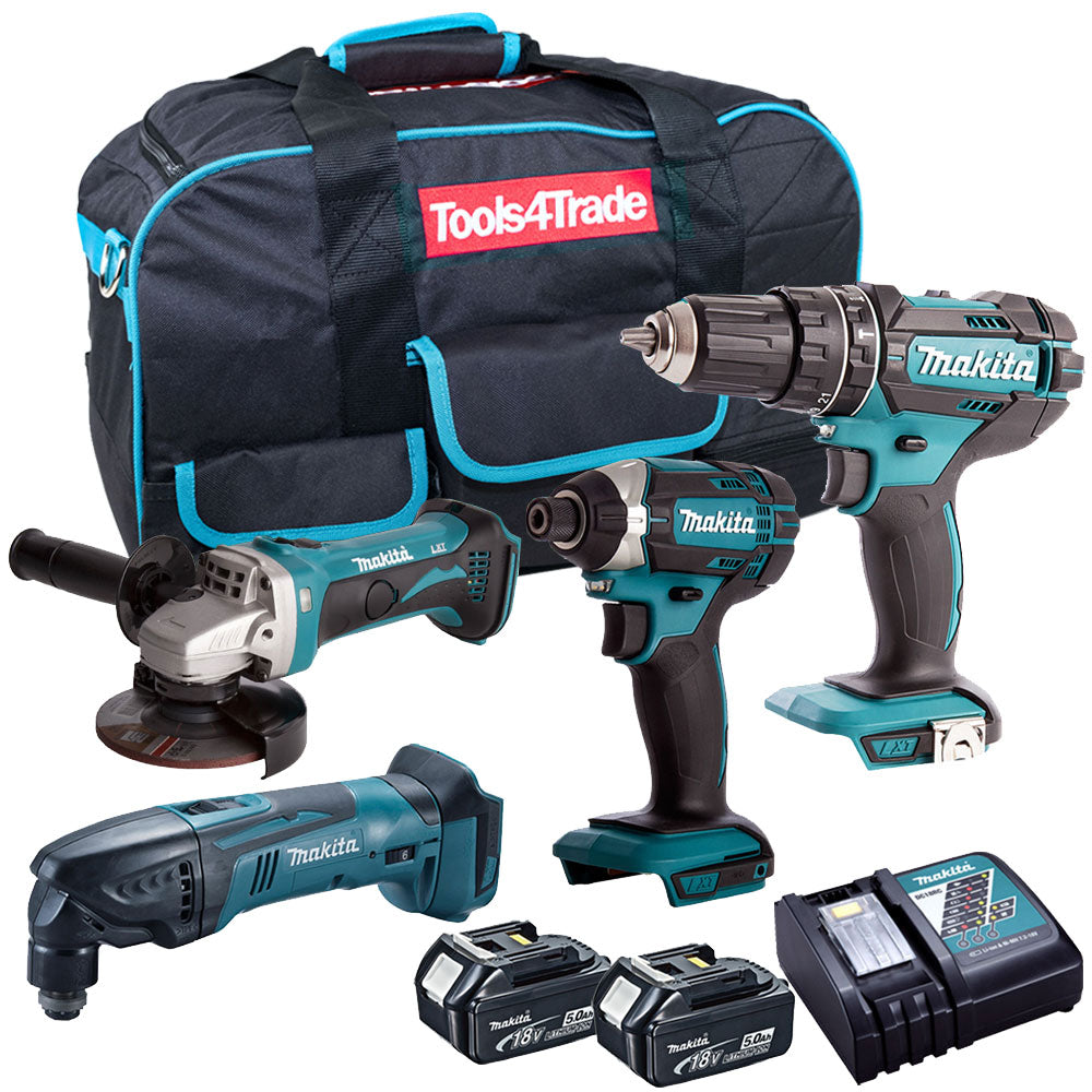 Makita T4T4051TJ 18V 4 Piece Cordless Power Tool Kit with 2 x 5.0Ah Battery Charger & Bag