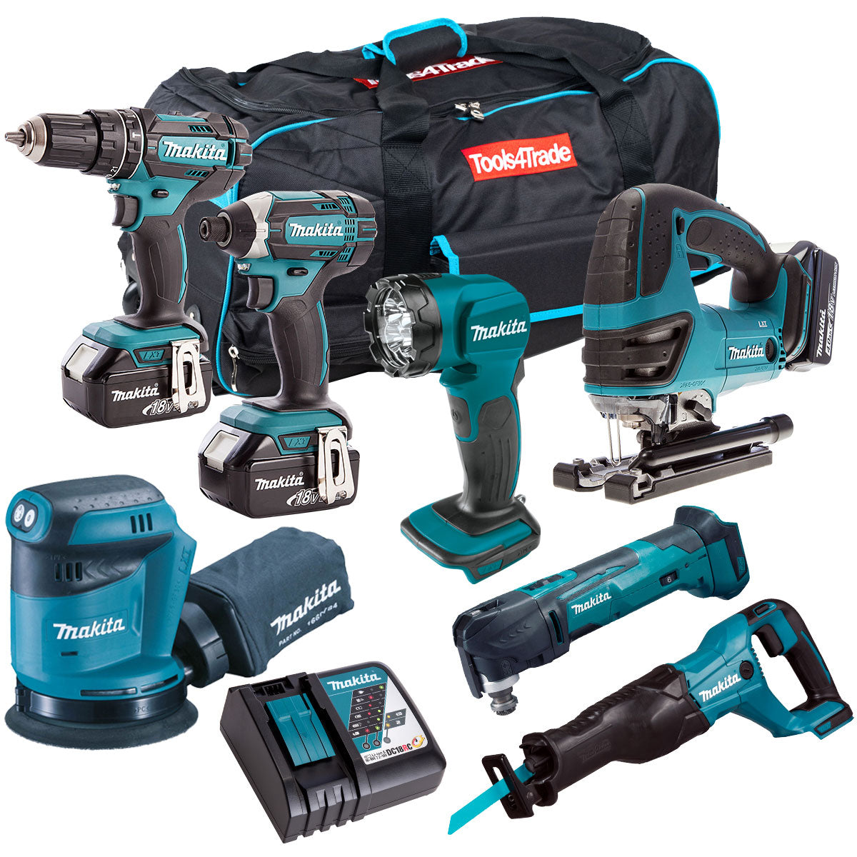 Makita 18V 7 Piece Power Tool Kit with 3 x 5.0Ah Batteries & Charger T4TKIT-321