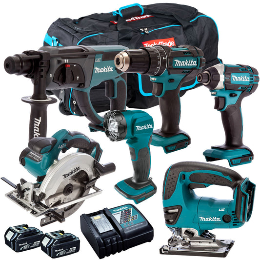 Makita 18V 6 Piece Combo Kit with 2 x 5.0Ah Batteries & Charger T4TKIT-193