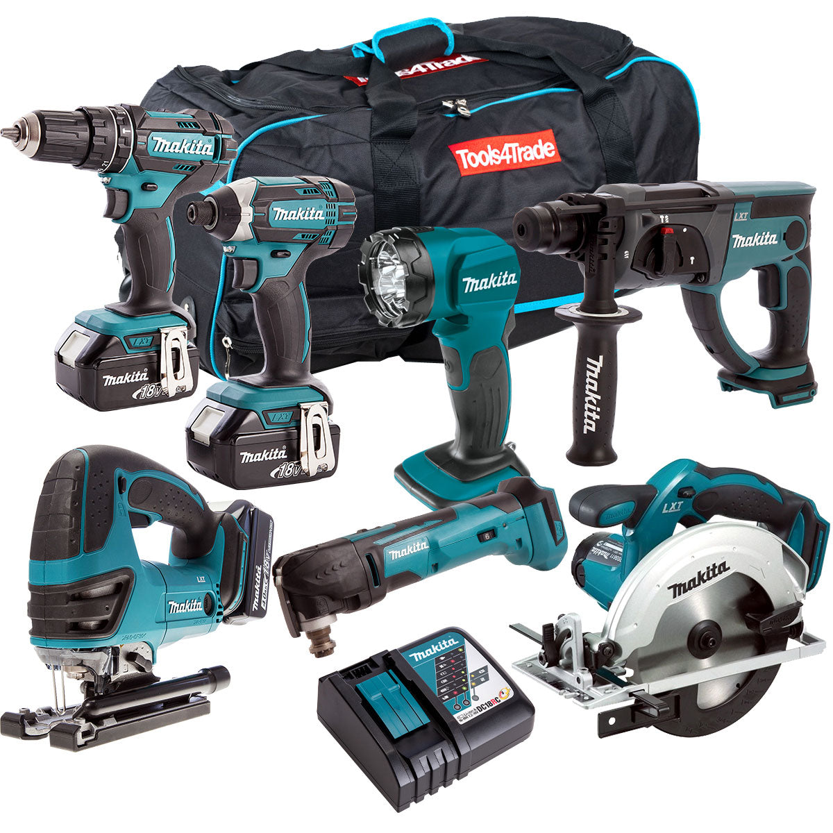 Makita 18V 7 Piece Cordless Kit with 3 x 5.0Ah Batteries & Charger T4TKIT-205
