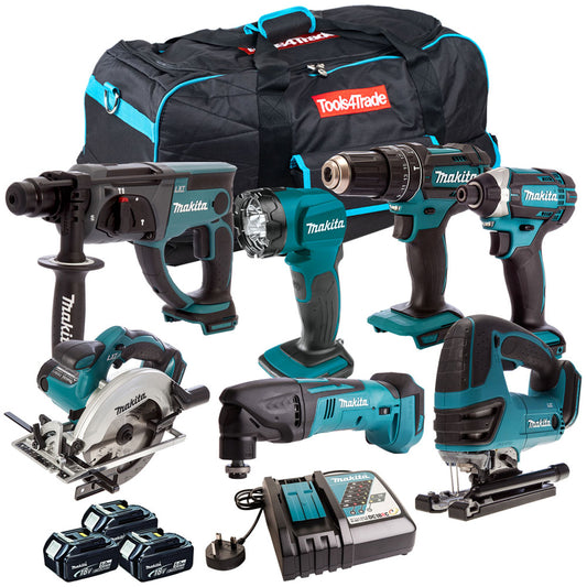 Makita 18V 7 Piece Cordless Kit with 3 x 5.0Ah Batteries & Charger T4TKIT-204