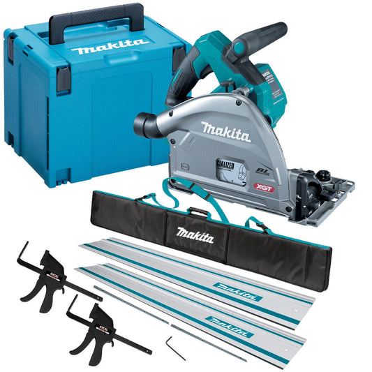 Makita SP001GZ03 40V Brushless Plunge Saw with 2 x Guide Rail, Clamp, Bag & Case