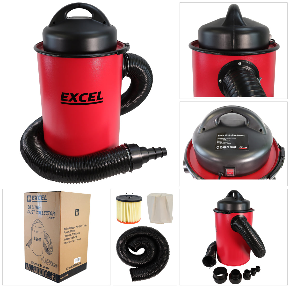 Excel Dust Extractor 50L Vacuum Cleaner & Adaptor Set 240V