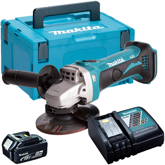 Makita DGA452Z 18V 115mm Angle Grinder with 1 x 5.0Ah Battery & Charger in Case