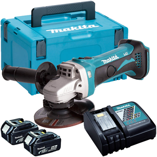 Makita DGA452Z 18V 115mm Angle Grinder with 2 x 5.0Ah Batteries & Charger in Case