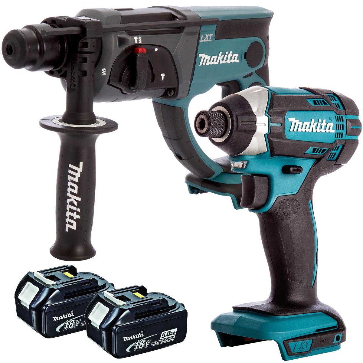 Makita 2 Piece 18V Kit SDS+ Hammer + Impact Driver + 2 x 5Ah Batteries