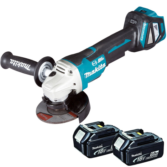 Makita DGA463 18V Brushless 115mm Angle Grinder with 2 x 5.0Ah Batteries