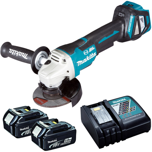 Makita DGA463Z 18V Brushless 115mm Angle Grinder with 2 x 5.0Ah Battery & Charger