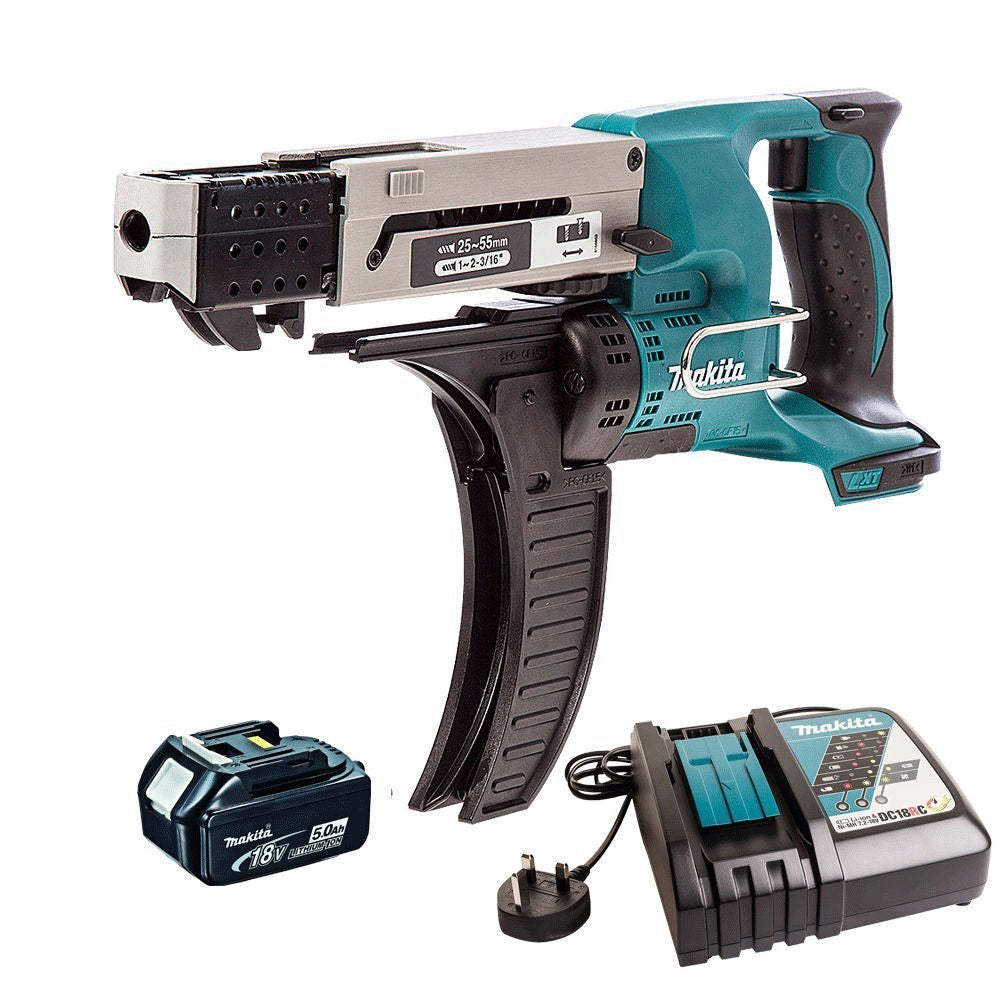 Makita DFR550Z 18V Cordless Auto Feed Screwdriver With 1 x 5.0Ah Battery & Charger