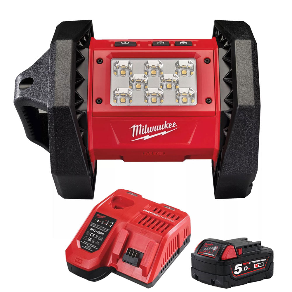 Milwaukee M18 AL-0 18V LED Area Light with 1 x 5.0Ah Battery & Fast Charger
