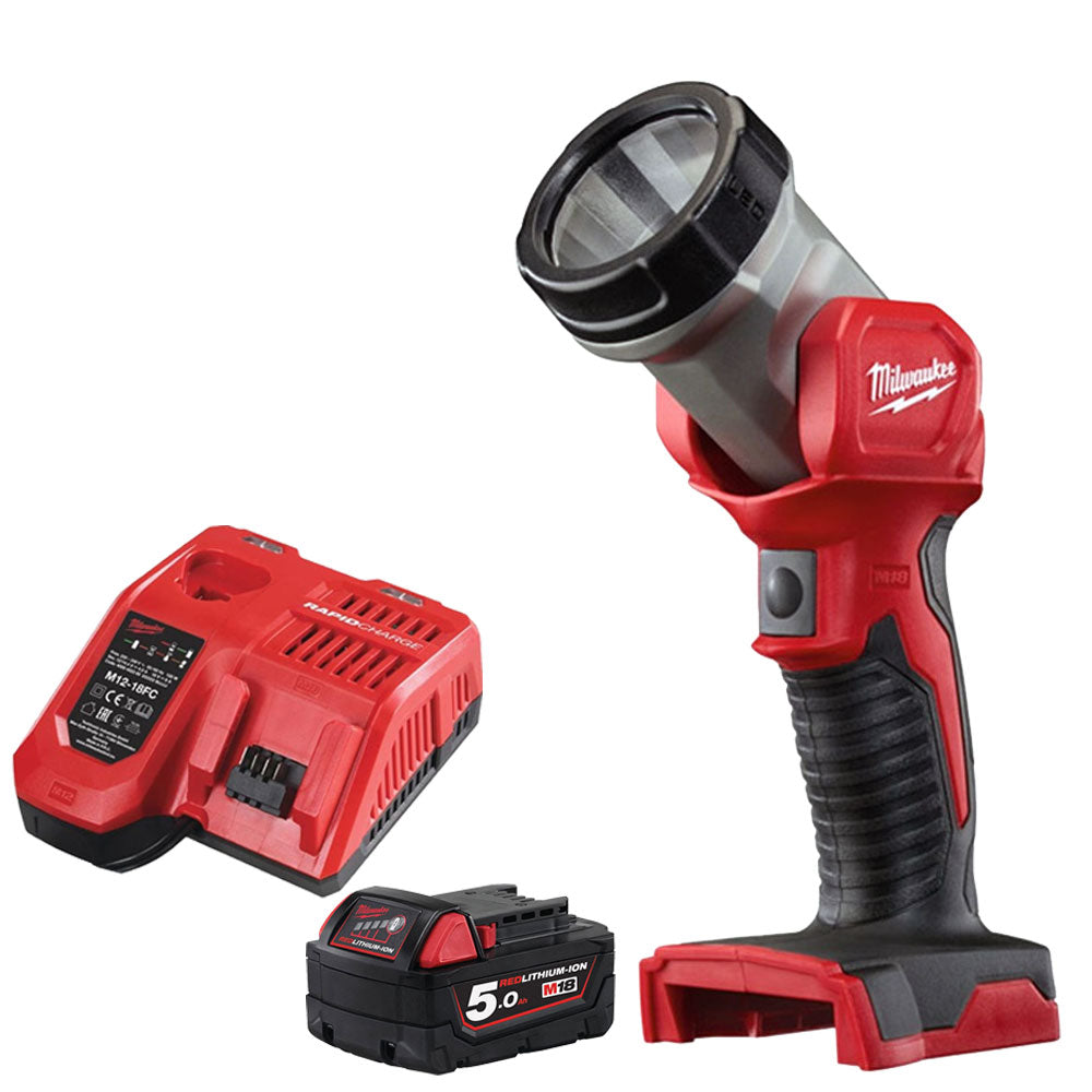 Milwaukee M18TLED-0 18V LED Work Light Torch with 1 x 5.0Ah Battery & Fast Charger