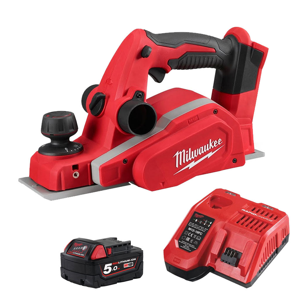 Milwaukee M18BP-0 18V Compact Planer 82mm with 1 x 5.0Ah Battery & Fast Charger