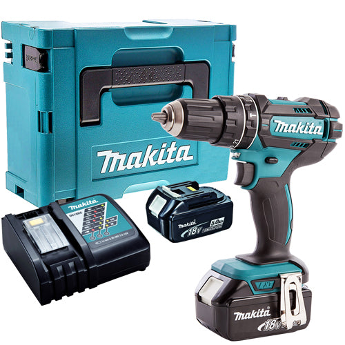 Makita DHP482Z 18V LXT Combi Drill with 2 x 5.0Ah Batteries & Charger in Case