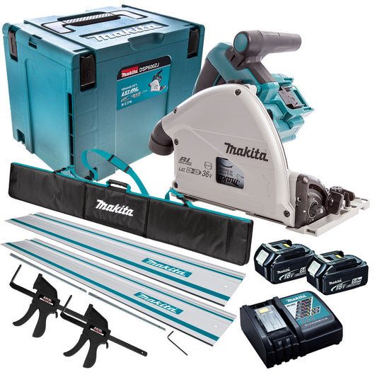 Makita DSP600TJ 36V Brushless Plunge Saw Set 2 x 5.0Ah Batteries & Accessories
