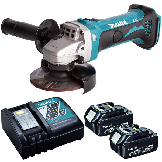 Makita DGA452Z 18V LXT 115mm Angle Grinder With 2 x 5.0Ah Batteries & Charger