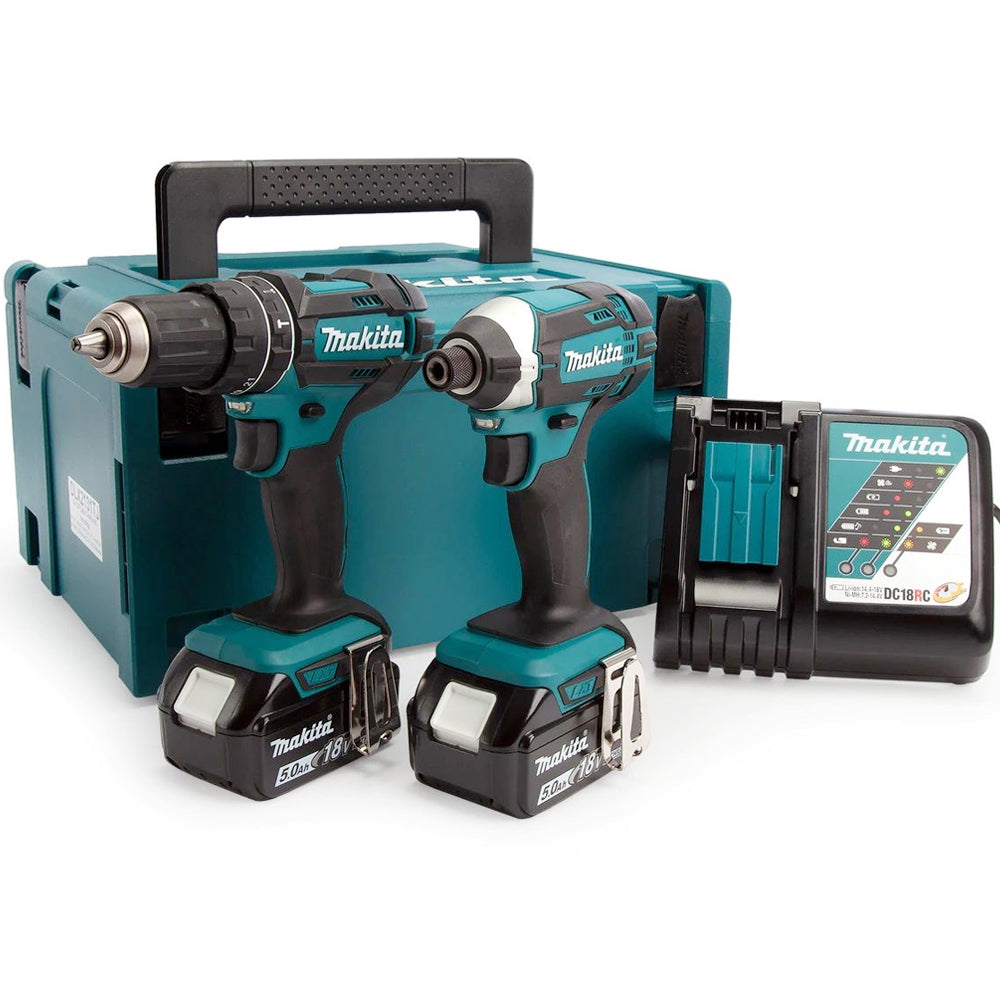 Makita DLX2131TJ 18V Combi Drill + Impact Driver Twin Kit With 2 x 5.0Ah Battery Charger In Type 3 Case