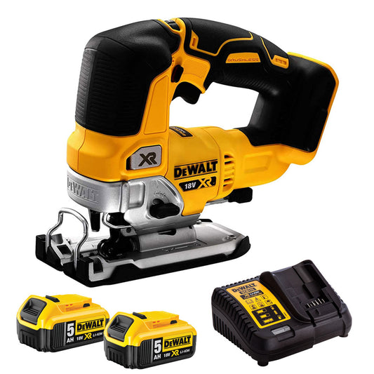 DeWalt DCS334N 18V Brushless Top Handle Jigsaw with 2 x 5.0Ah Batteries & Charger