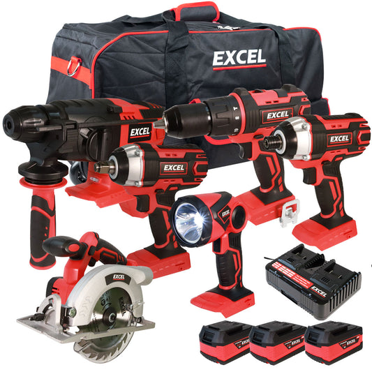 Excel 18V 6 Piece Power Tool Kit with 3 x 5.0Ah Batteries & Charger EXL8990