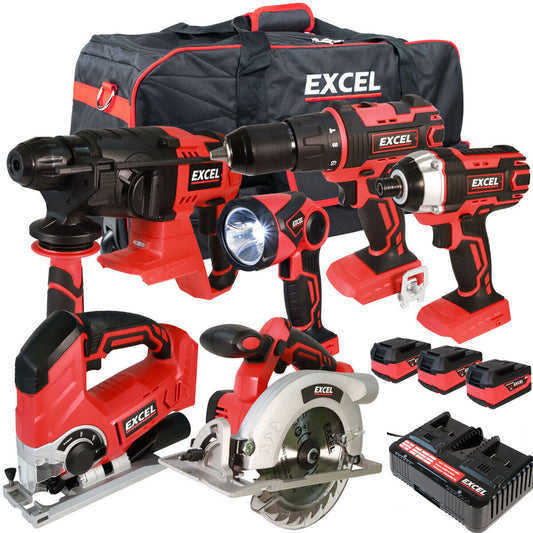 Excel 18V Cordless 6 Piece Tool Kit with 3 x 5.0Ah Batteries & Dual Port Charger in Bag EXLKIT-601