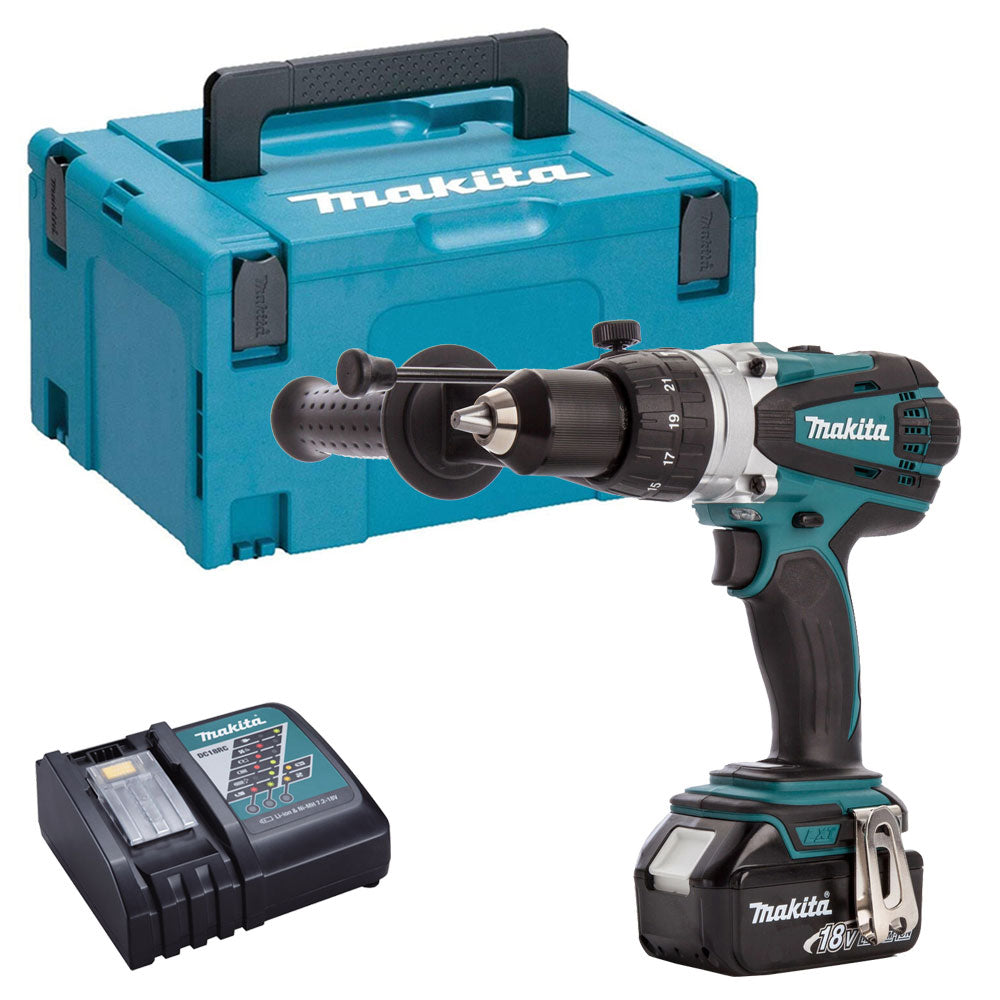 Makita DHP458Z 18V Combi Drill with 1 x 5.0Ah Battery Charger & Type 3 Case