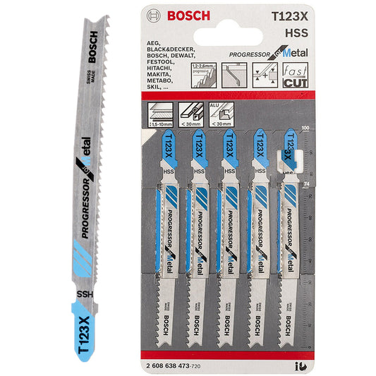 Bosch 100mm Jigsaw Blade For Progressor Metal T123X Pack of 5