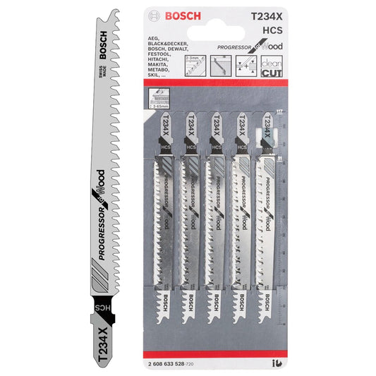 Bosch 117mm Jigsaw Blades For Wood Clean Cut T234X Pack of 5